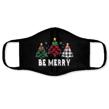 Discover Be Merry Christmas Tree Buffalo Plaid Family Match Face Masks