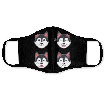 Discover Funny Siberian Husky Dog Cartoon Faces Face Masks