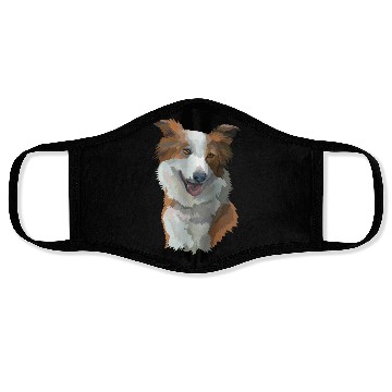 Discover Cute Brown Border Collie Dog Watercolor Painting Face Masks