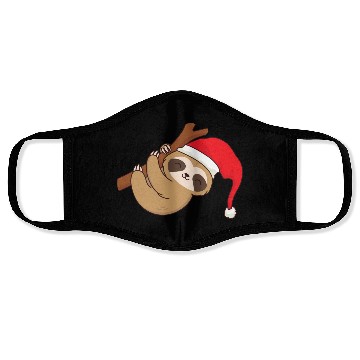 Discover Sloth with Christmas hat hangs chilling on branch Face Masks