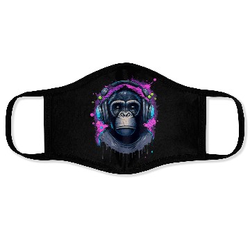 Discover ape, primate, monkey wearing headphones Face Masks