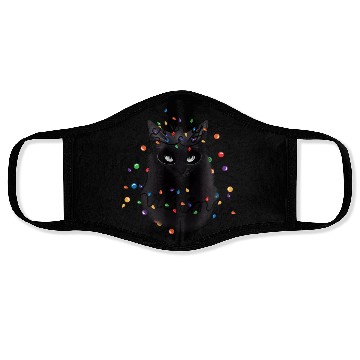 Discover Black Cat christmas light Face Masks