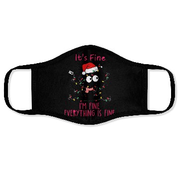 Discover Everything's Fine Black Cat Tangled in XMAS Light Face Masks