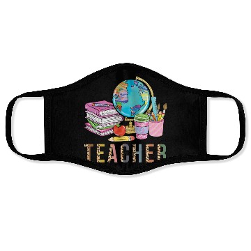 Discover Cute Teacher Leopard Print Globe First Day of Face Masks