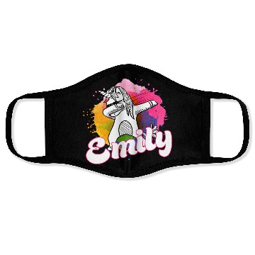 Discover EMILY - Beautiful name with dabbing unicorn Face Masks