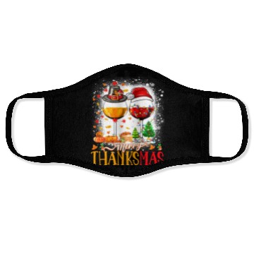 Discover Merry Thanksmas Santa Hat Thanksgiving Christmas Face Masks