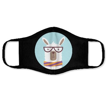 Discover kawaii funny llama wearing glasses and feels cold Face Masks