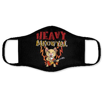 Discover Kawaii Cat Heavy Meow Metal Music Lover Guitar Face Masks