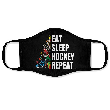 Discover Eat Sleep hockey Repeat Christmas tree Face Masks