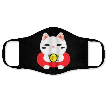 Discover Kawaii Maneki Neko Cat Illustration Face Masks