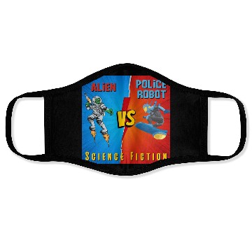 Discover Alien vs police robot Science Fiction Face Masks