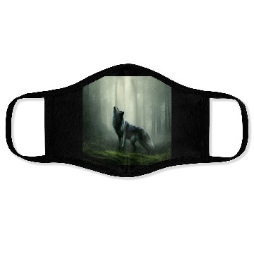 Discover Howling wolf at midnight Face Masks