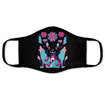 Discover Two Wolves And Flowers Abstract Face Masks