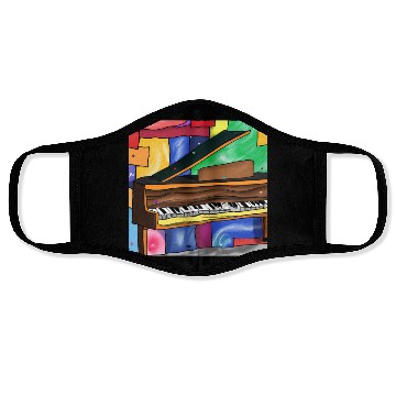 Discover A beautiful piano in front of a colorful art Face Masks