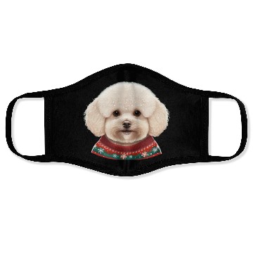 Discover Festive Bichon Frise in a Christmas Sweater Face Masks