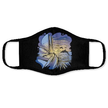 Discover Boat sailing ocean sunset dolphin Boat sailing oce Face Masks