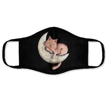Discover cute cat on the moon digital art |cat lovers Face Masks
