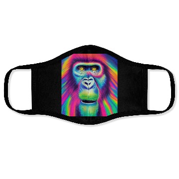 Discover Rainbow monkey abstract portrait , vibrant colors Face Masks