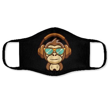 Discover cute music monkey with headphones Face Masks