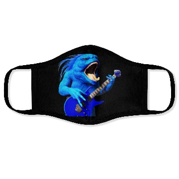 Discover Huge blue creature jamming on an electric guitar. Face Masks