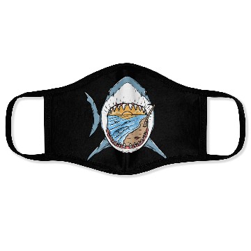 Discover Beach and surf in great white shark Face Masks
