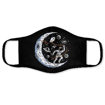 Discover Astronaut flying kite on moon Face Masks