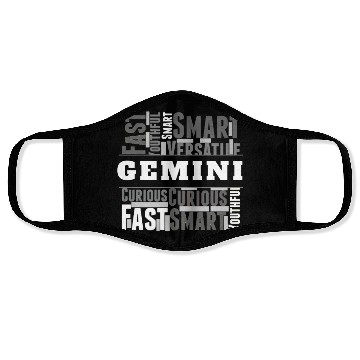 Discover Gemini Zodiac Star Sign Word Cloud Square Monochro Face Masks