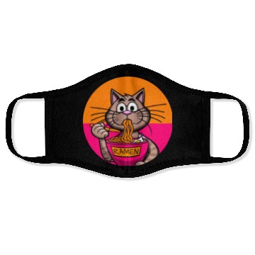 Discover Colorful Ramen Cat Orange and Pink Face Masks