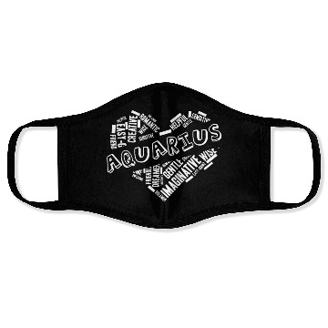 Discover Aquarius Heart Word Cloud Doodle Astrology Zodiac Face Masks