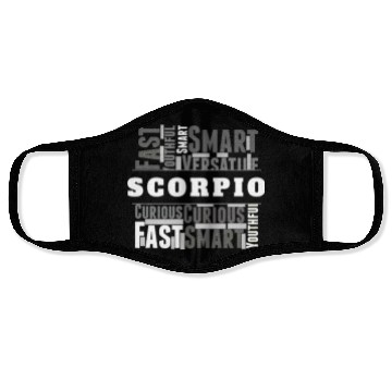 Discover Scorpio Zodiac Star Sign Word Cloud Square Monochr Face Masks
