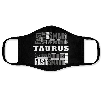 Discover Taurus Zodiac Star Sign Word Cloud Square Monochro Face Masks