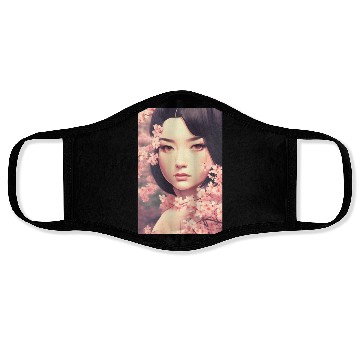 Discover japan girl portrait sakura blossom Japan wall art Face Masks