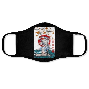 Discover Great Wave off Kanagawa Japanese Blossom Koi Fish Face Masks