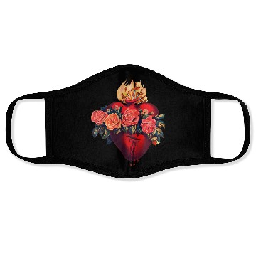 Discover Sacred Heart of Jesus Christ Retro Sunset Art Cath Face Masks