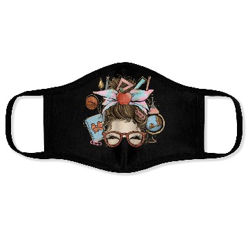 Discover Messy Bun Teacher Life Sublimation Face Masks