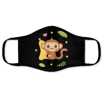 Discover Cute Monkey and Banana Pattern 2 Face Masks