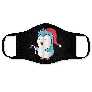 Discover Cute Penguin with Christmas Hat and Candy Cane Face Masks