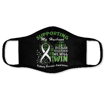 Discover Support Husband Green Kidney Disease Awareness Face Masks