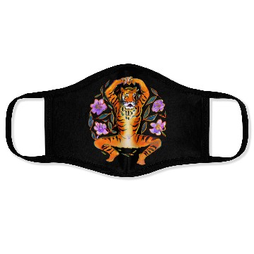 Discover Yoga Tiger loves flowers Face Masks
