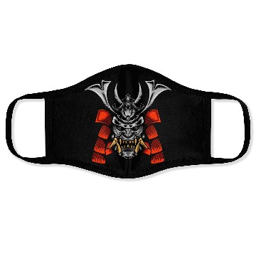Discover Japanese samurai warrior devil grey and red mask Face Masks
