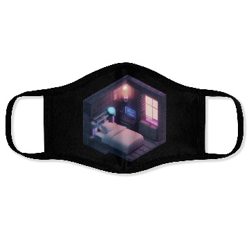 Discover Isometric Voxel Bedroom - Synthwave Future Room Face Masks