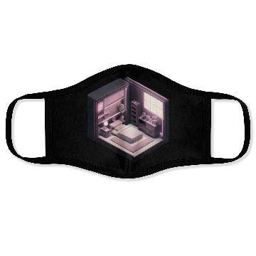 Discover Isometric Voxel Bedroom - Synthwave Future Render Face Masks