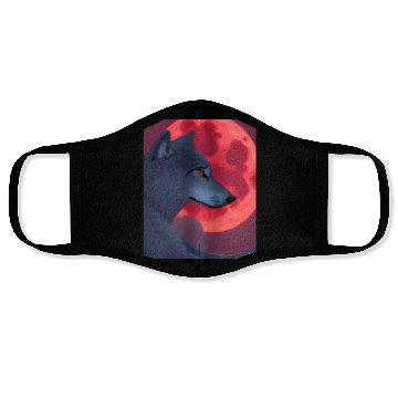 Discover A Grey Wolf Staring at a Blood Moon Face Masks
