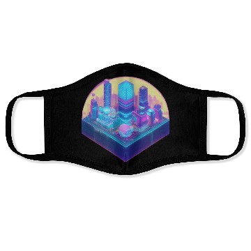 Discover Small City Block - Isometric Style - Retro Sunset Face Masks