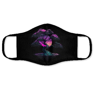 Discover Synthwave Bonsai Tree Face Masks