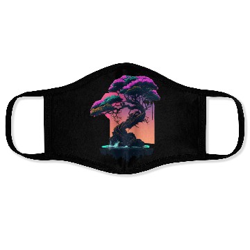 Discover Synthwave Bonsai Tree Face Masks