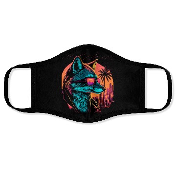 Discover Retro Futuristic Synthwave Fox Face Masks
