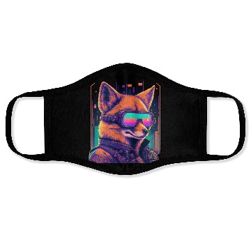Discover Retro Futuristic Synthwave Fox Face Masks