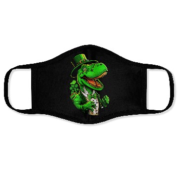 Discover St Patricks Day T-rex Dinosaur With Top Hat Face Masks