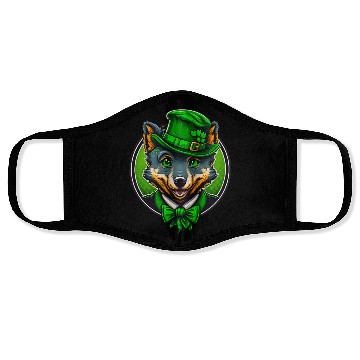Discover Cute Wolf St. Patrick's Day Hat With Green Eyes Face Masks